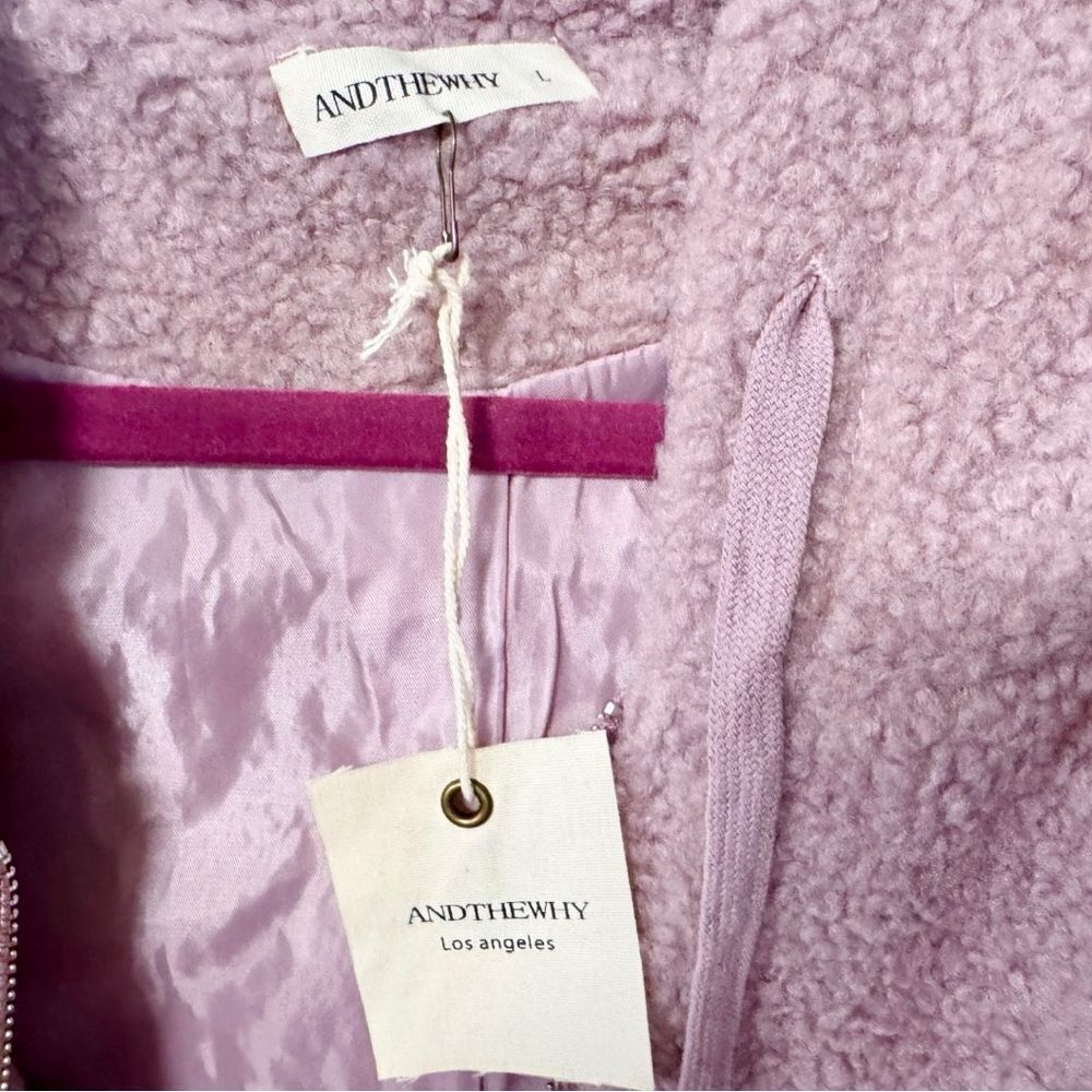 Dusty Pink Sherpa Drawstring Cropped Hooded Jacket Large NWT - And The Why - Picture 16 of 17